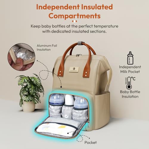 StarAndDaisy Baby Diaper Bag for Mother Travel/Diaper Bags for Mother for Travel with Laptop Pocket, Multi Compartments, Insulated Bottle Pockets, Waterproof, Ultra soft fabric - White Green - Image 5