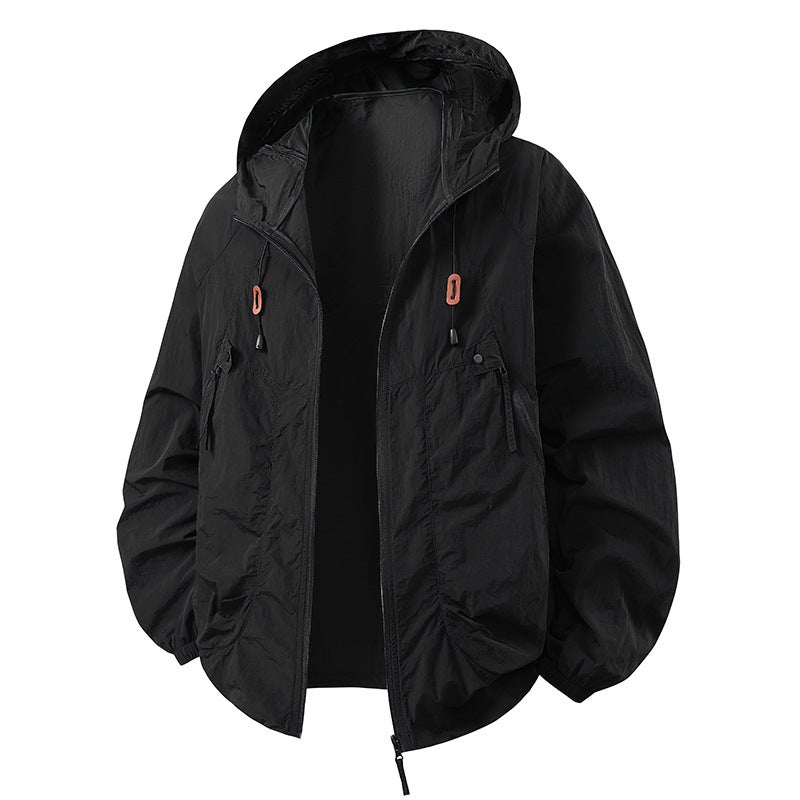 Generic Summer New Hooded Sunscreen Suit Skin Clothing Mens Couple Summer Ultra-thin Breathable Outdoor Windbreaker Women Black 