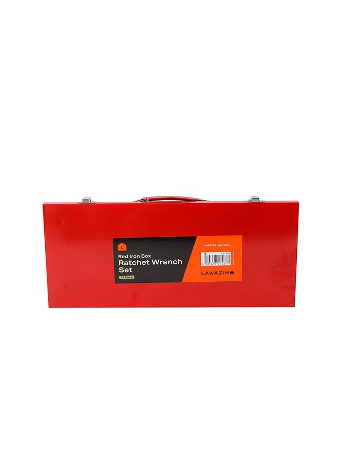 24-Piece Ratchet Wrench Set with Red Iron Box