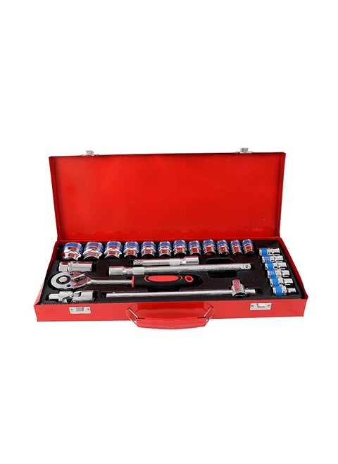 24-Piece Ratchet Wrench Set with Red Iron Box