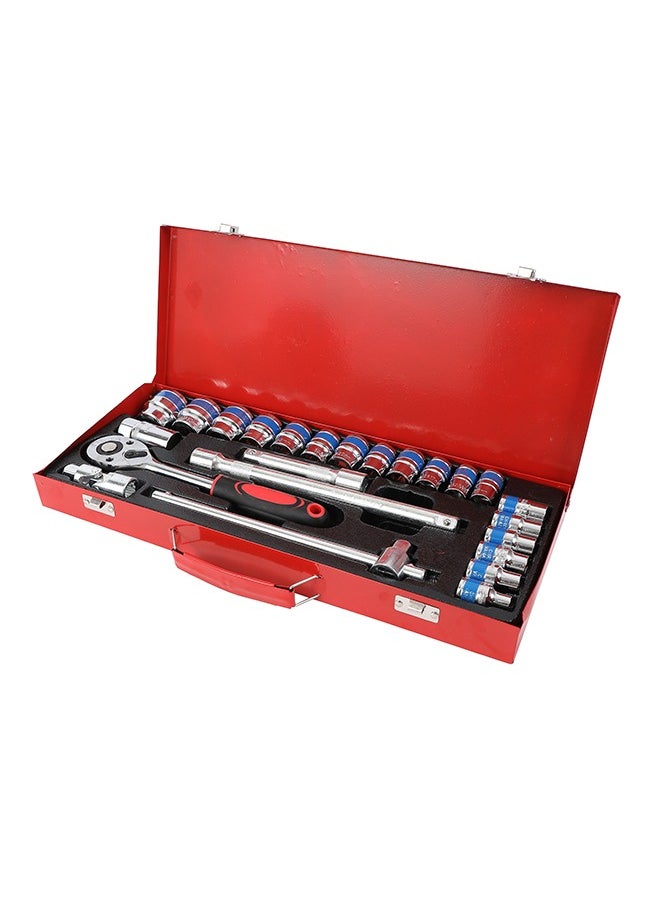 24-Piece Ratchet Wrench Set with Red Iron Box