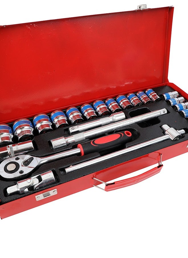24-Piece Ratchet Wrench Set with Red Iron Box