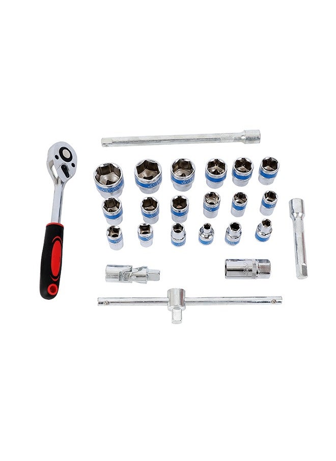 24-Piece Ratchet Wrench Set with Red Iron Box