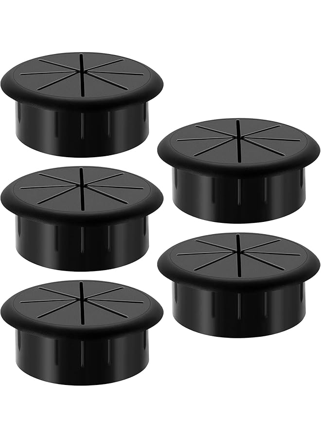 PROMASS برومس COOLive 2 بوصة غطاء ثقب المكتب أسود، غطاء ثقب المكتب للكابلات، غطاء ثقب المكتب للأسلاك، غطاء كابل مرن - 5 عبوات - Image 1