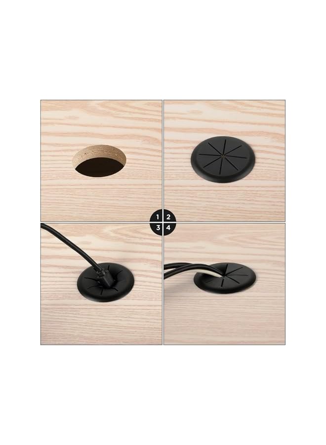 PROMASS برومس COOLive 2 بوصة غطاء ثقب المكتب أسود، غطاء ثقب المكتب للكابلات، غطاء ثقب المكتب للأسلاك، غطاء كابل مرن - 5 عبوات - Image 5