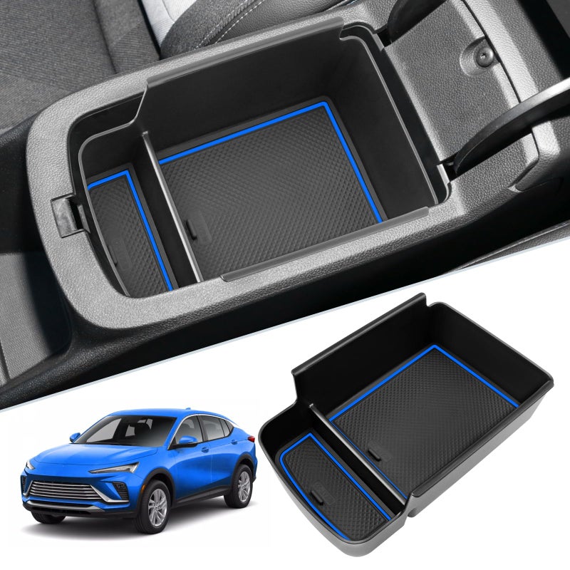 SKTU for 2024 2025 2026 Buick Envista Center Console Organizer 2024 2025 2026 Envista Console Tray 2024 2025 2026 Envista Accessories Armrest Box Envista Tray with Sunglasses Holder Blue