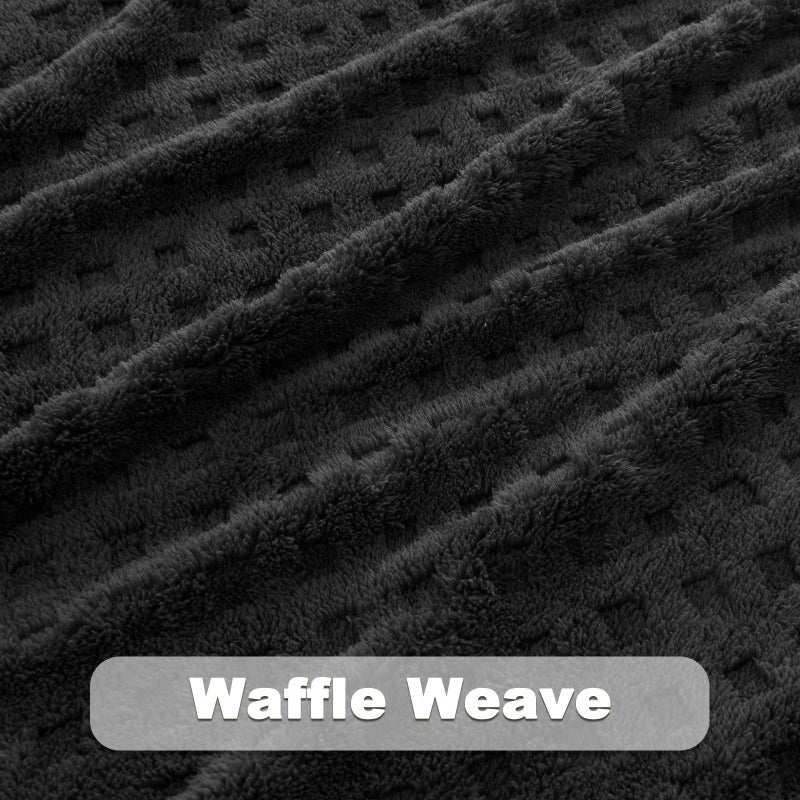 NEWCOSPLAY Super Soft Twin Blanket Black Premium Silky Flannel Fleece 3D Waffle Checkered Lightweight Bed Blanket All Season Use (Black  Twin(60""x80"")) - Image 5