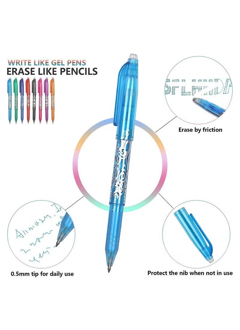 Excefore Erasable Pens, Erasable Rollerball Pen, 0.5mm Tip Rubber Pen, Ink Eraser Pen, 8 Colors Erasable Gel Pens for Kids Adults School Supplies Office Stationery, Color Hot Water Type Erasable Pen  - Image 4