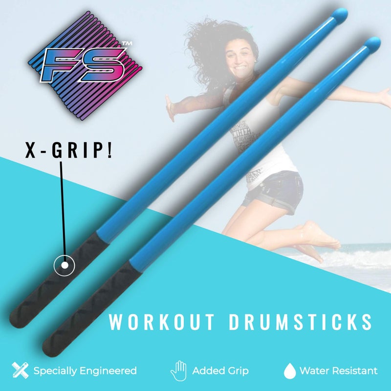FITSTIX Drumsticks for Fitness & Aerobic Workout Classes Drum Sticks, Strong and Light Weight design make a fun addition to any exercise routine or class. (UV GREEN + FITGRIPS) - Image 2
