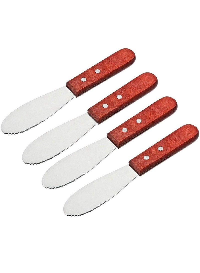 Loquat Straight Edge Wide er Spreader Sandwich Cream Cheese Condiment Knives Set Kitchen Tools, Wood Handle, 8 - Image 1