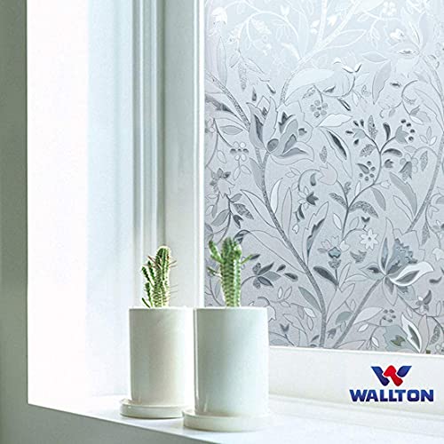WALLTON Privacy Vinyl Frosted Window Film Glass Sticker Self-Adhesive Film Tint Wallpaper Opaque Sheet for Glass Privacy Cover Window, Door, Office, Home.| Anti-UV. (16x192 Inch, Lotus Flowers) - Image 3