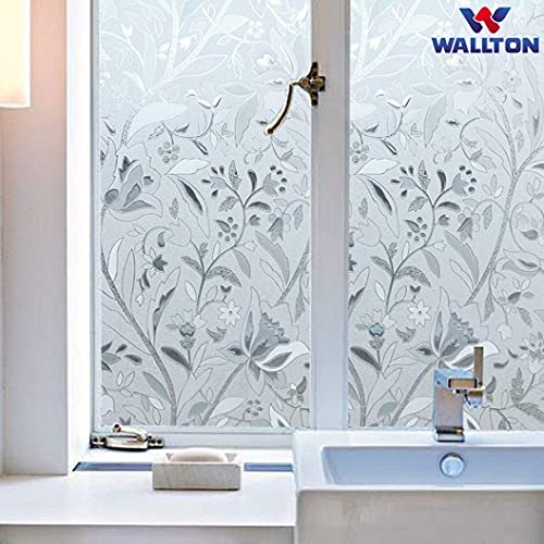 WALLTON Privacy Vinyl Frosted Window Film Glass Sticker Self-Adhesive Film Tint Wallpaper Opaque Sheet for Glass Privacy Cover Window, Door, Office, Home.| Anti-UV. (16x192 Inch, Lotus Flowers) - Image 2