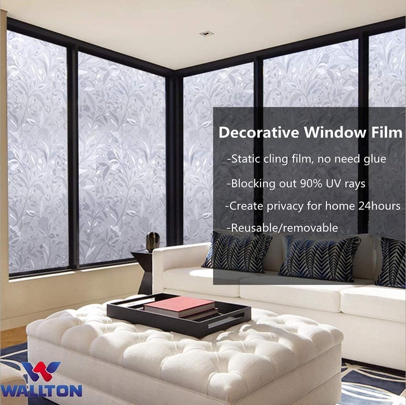 WALLTON Privacy Vinyl Frosted Window Film Glass Sticker Self-Adhesive Film Tint Wallpaper Opaque Sheet for Glass Privacy Cover Window, Door, Office, Home.| Anti-UV. (16x192 Inch, Lotus Flowers) - Image 4