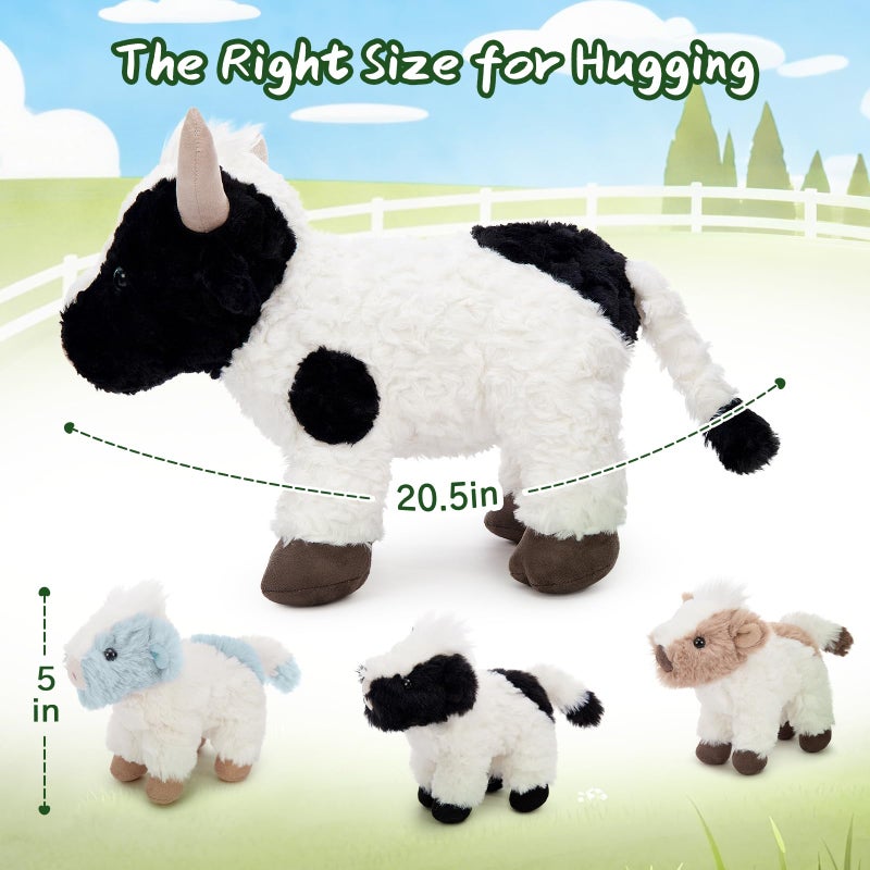 BENINY 4Pcs Cow Plush Toy Set, Mommy Cow Stuffed Animal with 3 Adorable Calf Babies in Mom's Belly, 20" Soft Farm Aniaml for Girls Boys Kids, Christmas Birthday Gift - Image 3