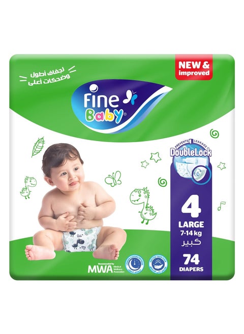 Fine Baby Diapers, Size 4, Large, 7-14 kg, 74 Diaper