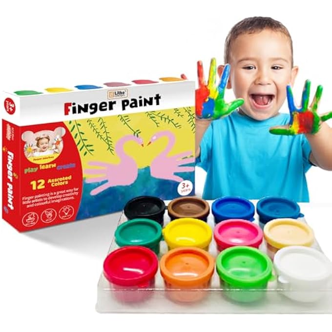 12 COLOR FINGER PAINT SET FOR KIDS - NON-TOXIC, WASHABLE, AND SAFE FINGER PAINTS FOR TODDLERS - PERFECT FOR CREATIVE PLAY, ARTS & CRAFTS, AND LEARNING ACTIVITIES - Image 2