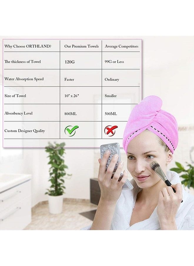 CC CAIHONG - Microfiber Hair Towel Wrap for Women [4 Pack] Turban Twist Head Towel with Button, Quick Dry Super Absorbent for Long & Curly Hair, Anti-Frizz - (Blue & Pink & Purple & Red) - Image 1
