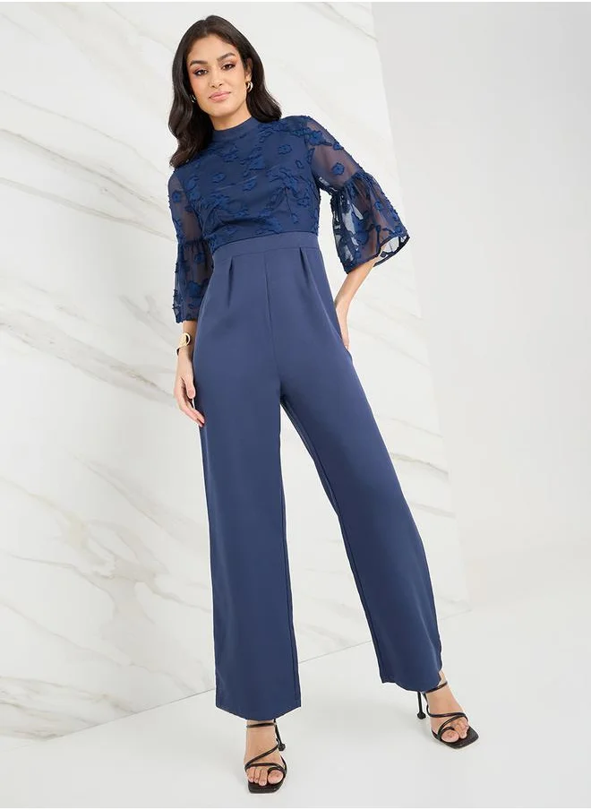 ستايلي Chiffon Jacquard 3/4 Sleeve Jumpsuit
