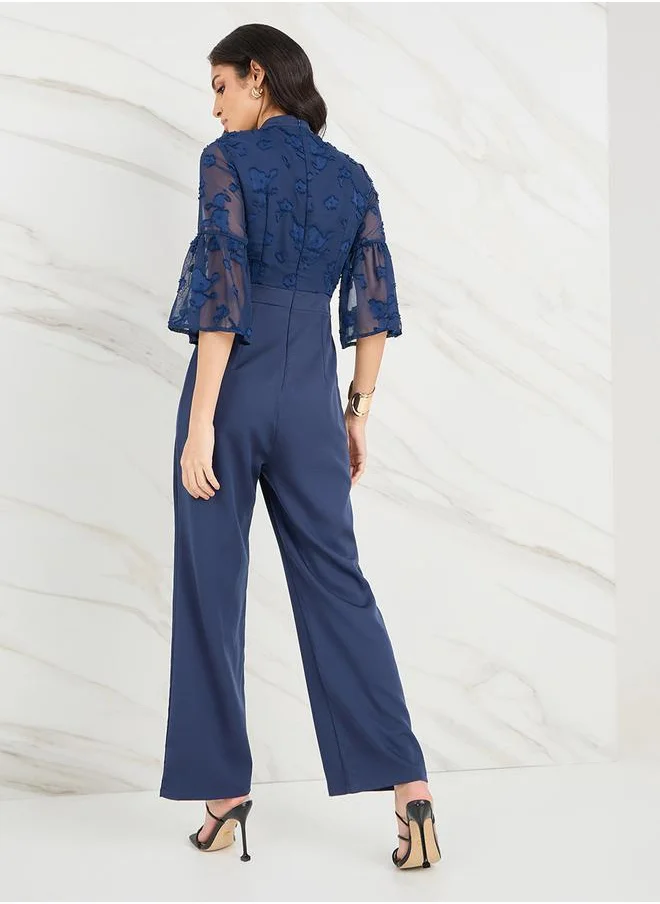 ستايلي Chiffon Jacquard 3/4 Sleeve Jumpsuit