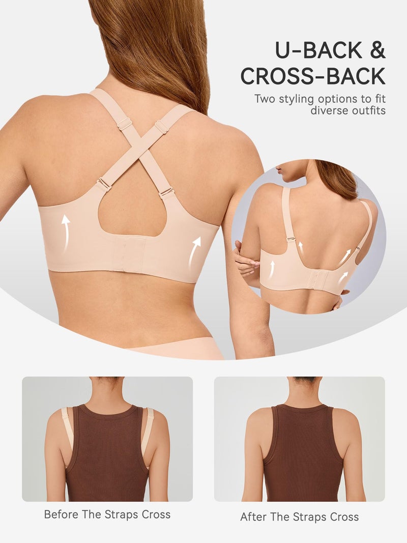 LUCKMEEY Bras for Women No Underwire Push Up Wireless Bra Seamless Bras Full Coverage Supportive Everyday Bra with Lift Almond Skin Large - Image 2