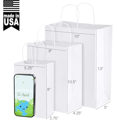 MESHA Gift Paper Bags 20Pcs 5.25 x 3.75 x 8 Inch White Small Kraft Shopping Bags Bulk with Handles, Reusable Bags for Small Business, Retail, Party Favor, Wedding, Made in USA - Image 2