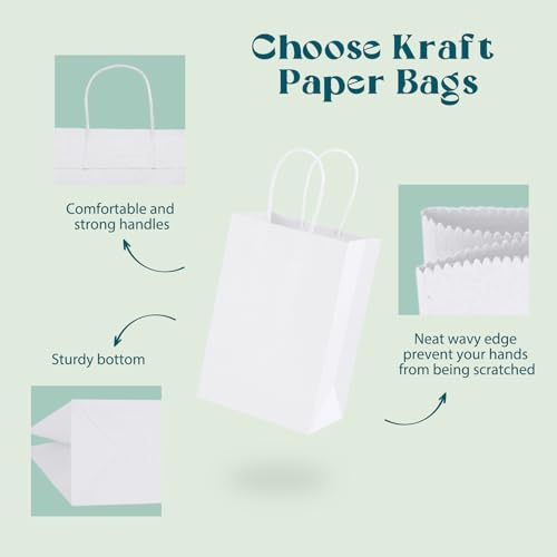 MESHA Gift Paper Bags 20Pcs 5.25 x 3.75 x 8 Inch White Small Kraft Shopping Bags Bulk with Handles, Reusable Bags for Small Business, Retail, Party Favor, Wedding, Made in USA - Image 4