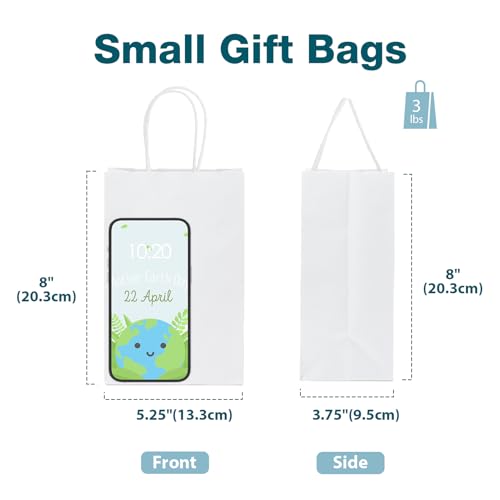 MESHA Gift Paper Bags 20Pcs 5.25 x 3.75 x 8 Inch White Small Kraft Shopping Bags Bulk with Handles, Reusable Bags for Small Business, Retail, Party Favor, Wedding, Made in USA - Image 3