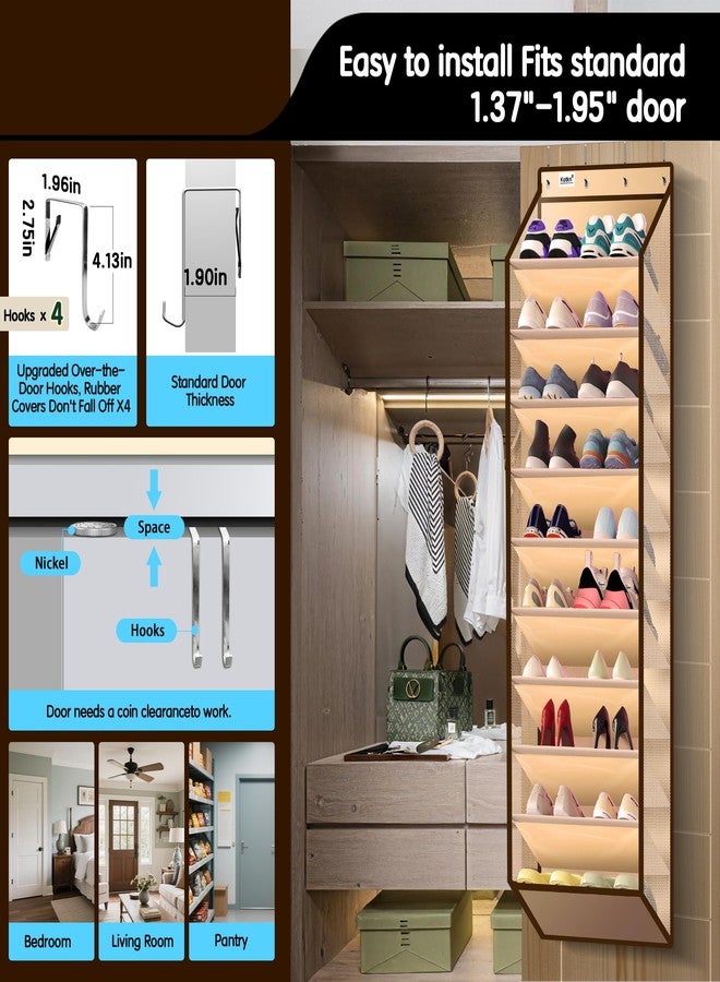 Kotkn 10 Tier Over The Door Organizer - Heavy Duty Hanging Storage Rack with Sturdy Oxford Fabric, Holds 20+ Pairs of Footwear, Boots & Sneakers, Saves 50% Closet Space(Beige) - Image 4