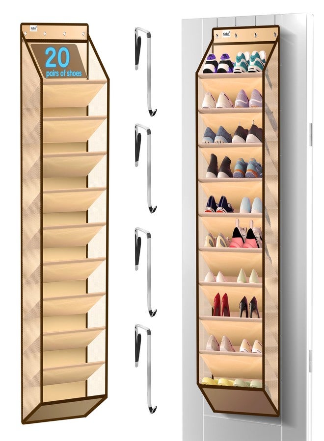 Kotkn 10 Tier Over The Door Organizer - Heavy Duty Hanging Storage Rack with Sturdy Oxford Fabric, Holds 20+ Pairs of Footwear, Boots & Sneakers, Saves 50% Closet Space(Beige) - Image 1