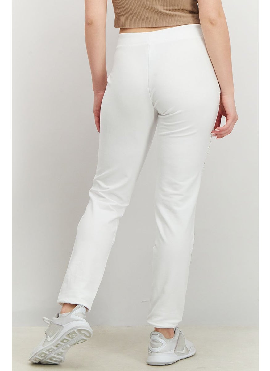 MOSCHINO - Women Elastic Waist  Stud Pants, White - Image 1