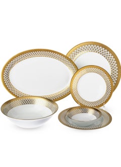 Dania Dinner set 18 pieces golden engraving porcelain White/Gold 28x28x20 cm  - Image 1