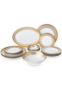 Dania Dinner set 18 pieces golden engraving porcelain White/Gold 28x28x20 cm  - Image 5