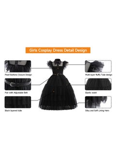 GGEROU Girls Black Dress Girl Party Prom Costume Black Mesh Tulle Skirt with Belt  - Image 3