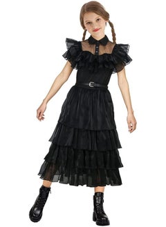 GGEROU Girls Black Dress Girl Party Prom Costume Black Mesh Tulle Skirt with Belt  - Image 4