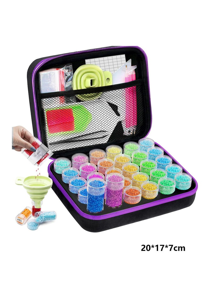 (Black Purple 30 Compartments) DIY Diamond Painting Storage Box, Transparent Plastic Diamond Embroidery Box, Shockproof Art Craft Jewelry Jewelry Storage Box, Large Capacity Tote Bag Zipper Design - Image 2
