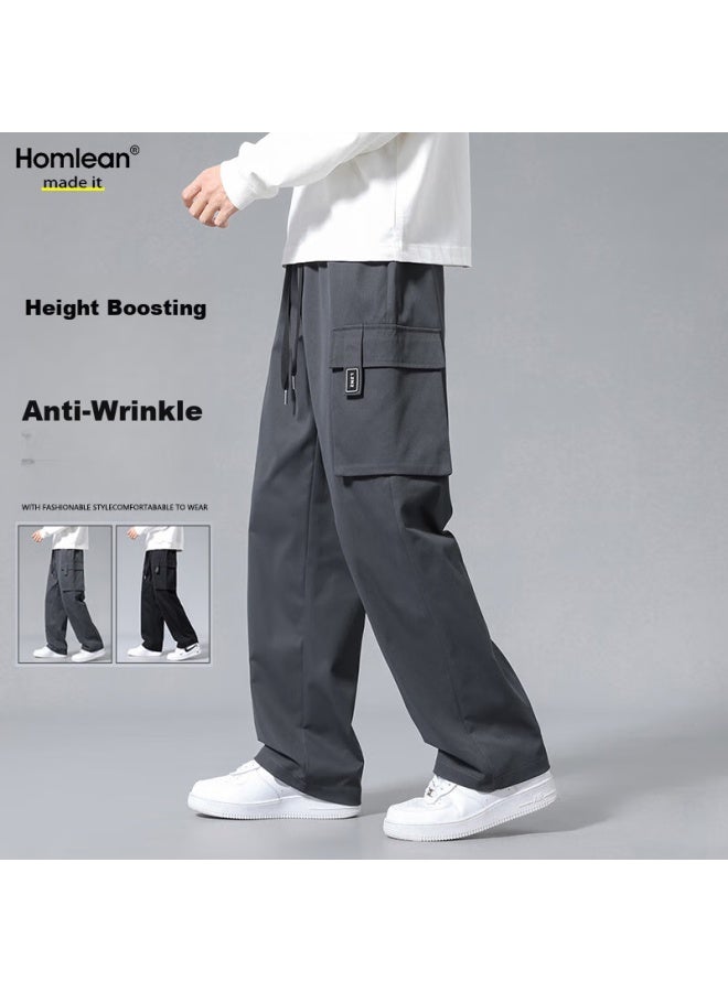Homlean American-style Cargo Pants For Men, Winter Windproof Trendy Functional Straight-leg Casual Trousers, 2350 Dark Gray, Size L - Image 1
