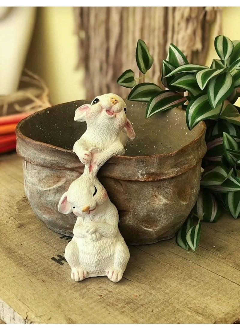 Taşdevri Life Cute Rabbits Hanging from Basket Decorative Flower Pot  - Image 1