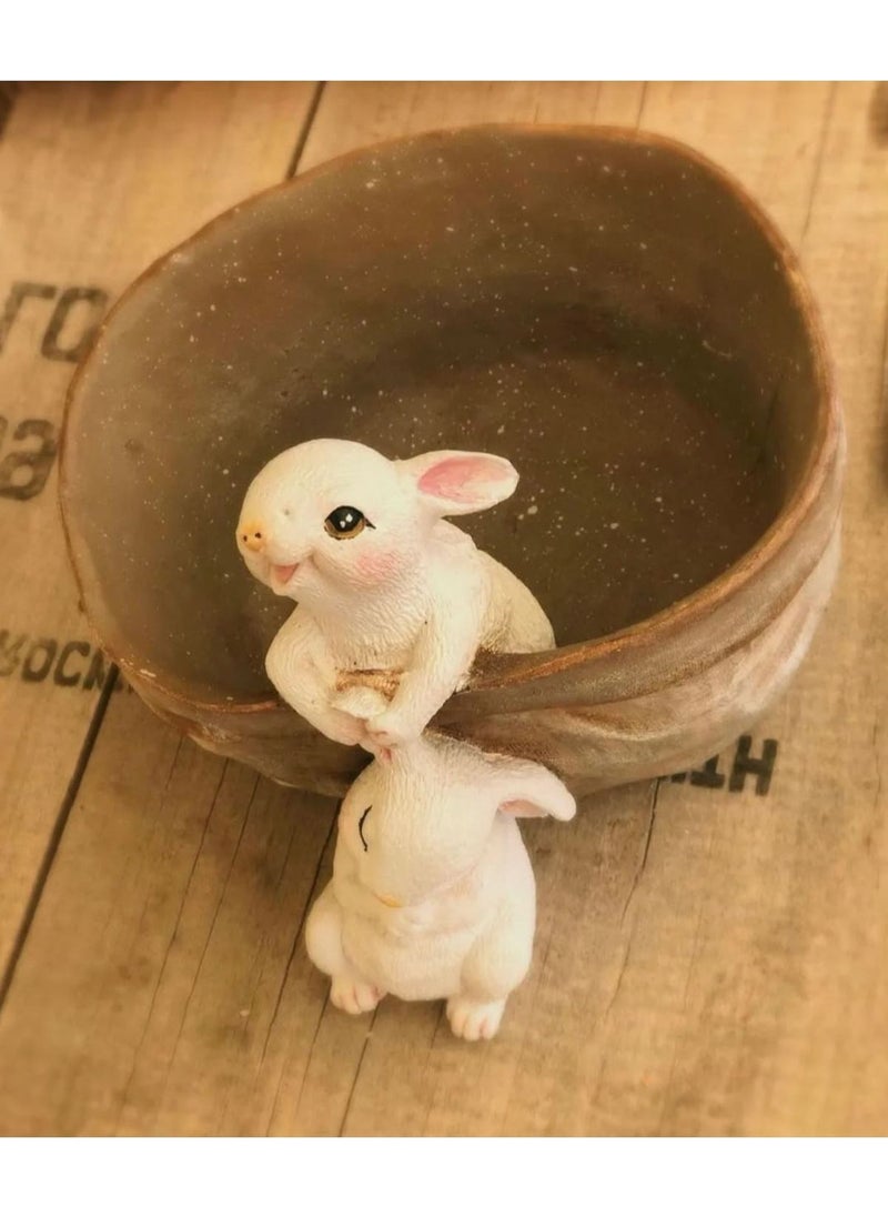 Taşdevri Life Cute Rabbits Hanging from Basket Decorative Flower Pot  - Image 3