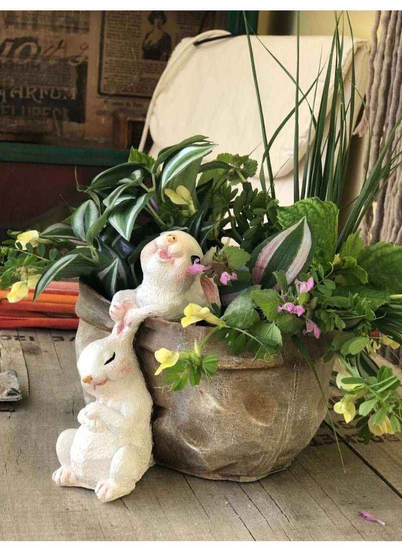 Taşdevri Life Cute Rabbits Hanging from Basket Decorative Flower Pot  - Image 2