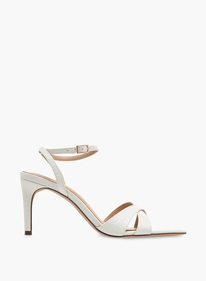 Women's Animal Textured Cross Strap Sandals with Buckle Closure and Stiletto Heels