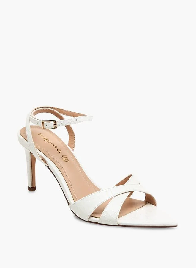 Women's Animal Textured Cross Strap Sandals with Buckle Closure and Stiletto Heels