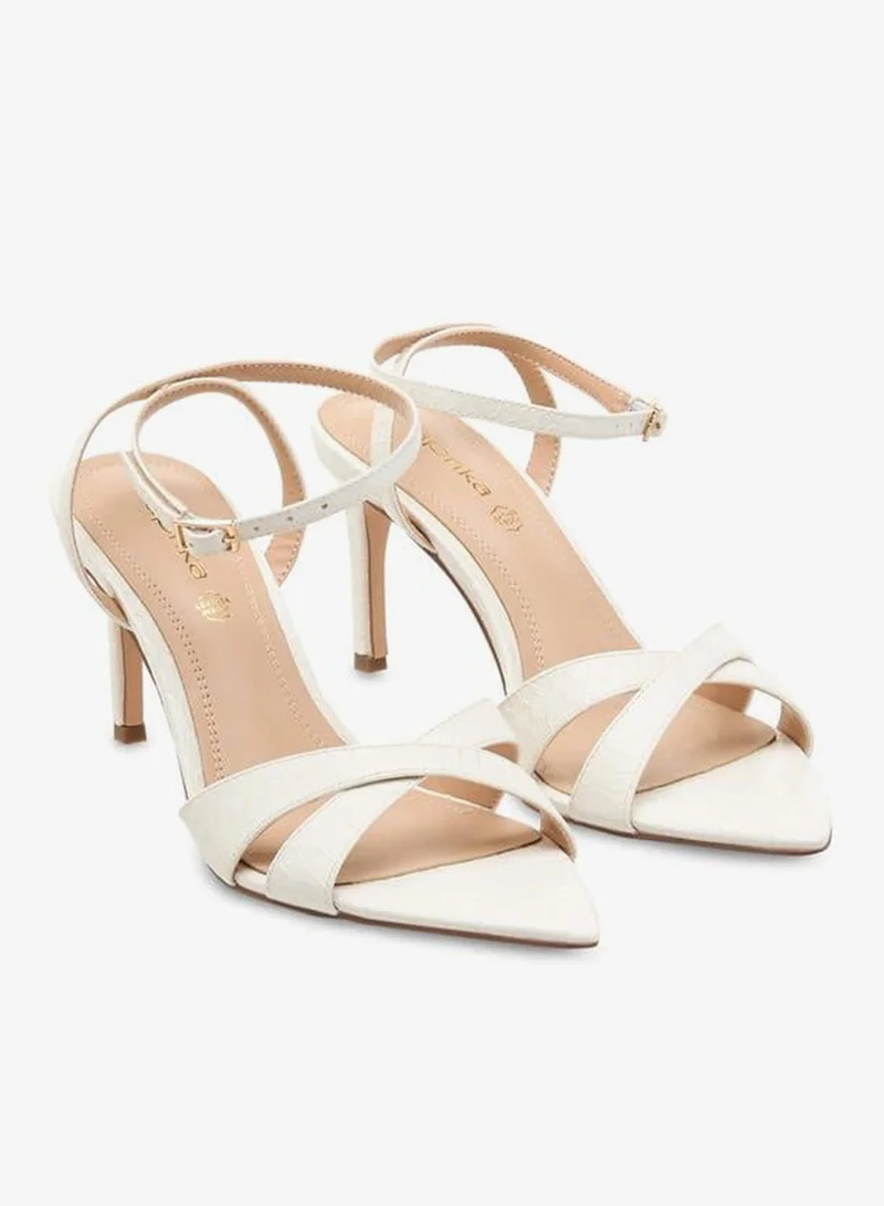 Paprika IVORY Women's Animal Textured Cross Strap Sandals with Buckle Closure and Stiletto Heels for Women | Best Price UAE
