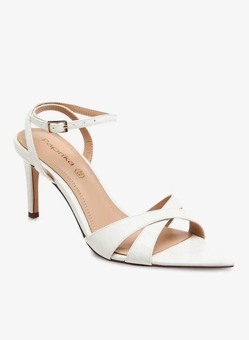 Women's Animal Textured Cross Strap Sandals with Buckle Closure and Stiletto Heels