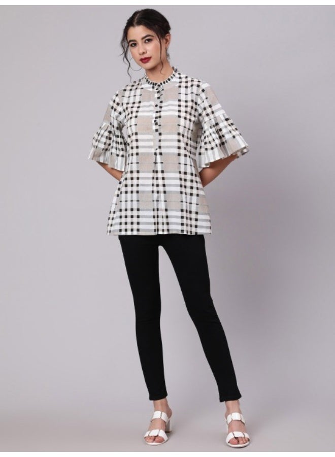 AKS تونيك مطبوع بمربعات بيضاء وسوداء - Image 4