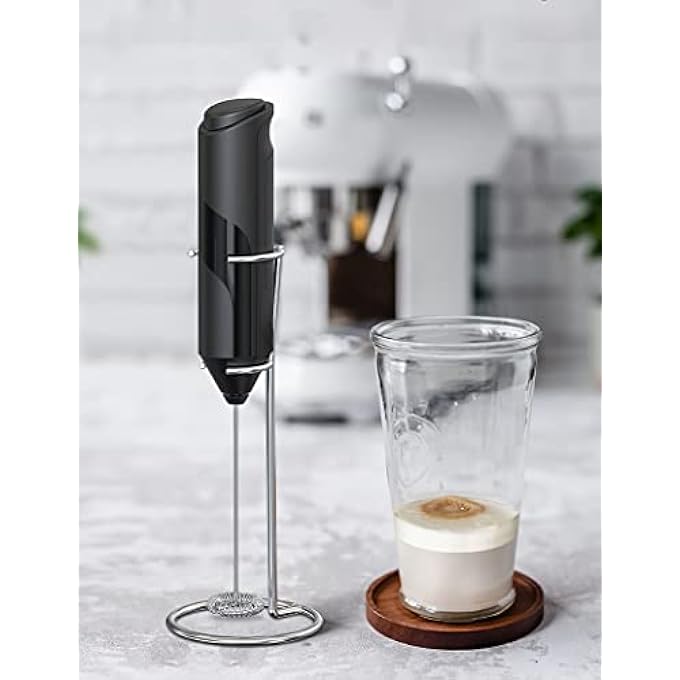 AdanZst Handheld Milk Frother With Stand Powerful Battery Operated Coffee Frother Mini Electric Drink Mixer For Whisk Coffee Lattes Cappuccino Matcha Hot Chocolate Black - Image 3