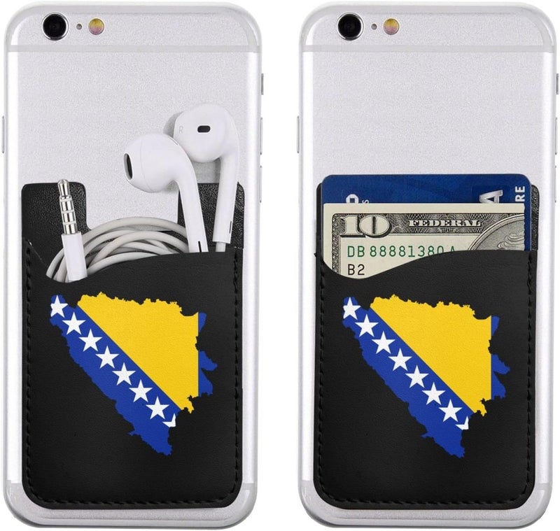 Bosnian Flag Map Luxury PU Leather Mobile Phone Card Holder Stylish Functional 2.4 * 3.5in - Image 4