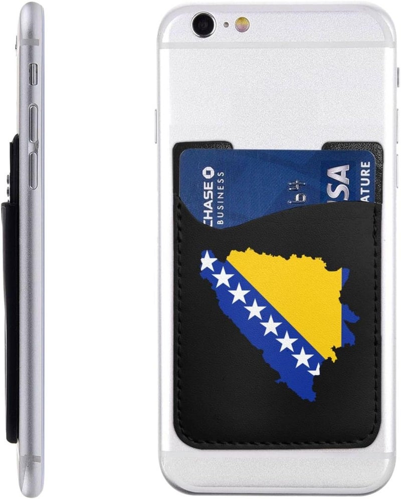 Bosnian Flag Map Luxury PU Leather Mobile Phone Card Holder Stylish Functional 2.4 * 3.5in - Image 1