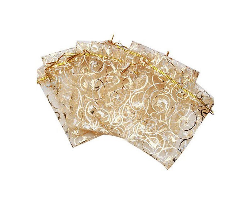 GBSTORE 100 Pcs Champagne Eyelash Organza Drawstring Pouches Jewelry Party Wedding Favor Gift Bags Gold Color Perfect Lace - Image 3