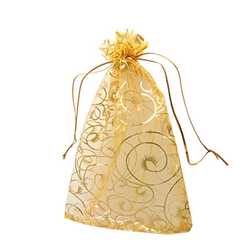 GBSTORE 100 Pcs Champagne Eyelash Organza Drawstring Pouches Jewelry Party Wedding Favor Gift Bags Gold Color Perfect Lace - Image 5