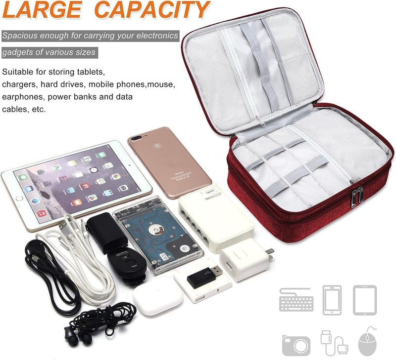 Styleys Electronics Organizer Gadget Bag Case Cable Organizer Bag for Travel Essentials, Tech Gifts, Cable Storage Bag as Travel Accessories for Phone, Cord, iPad (WineRed - S11029) - Image 2